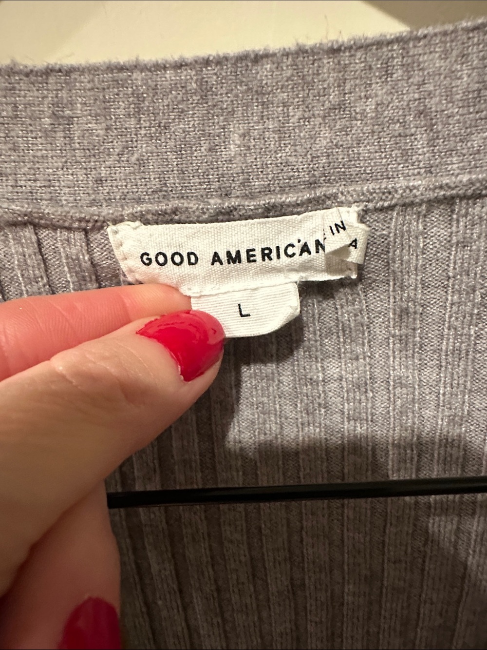 Good American Ribbed V-Neck Button Cardigan - Gray - Picture 3 of 7